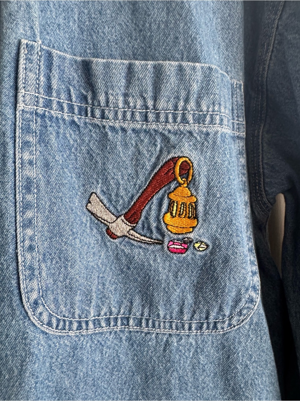 Disney Light Blue Denim Button-Down with Colorful Snow White Dwarfs Embroidery - Picture 3 of 5